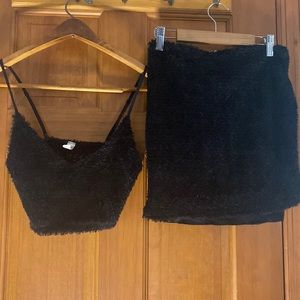 Fuzzy Black crop tank and mini skirt set